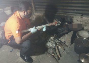 Polsek Perdagangan Olah TKP Korban Tewas Terbakar di Nagori Naga Jaya II