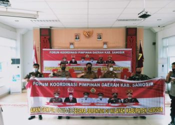 Forkopimda Kabupaten Samosir Melaksanakan Gerakan Gempur Covid-19 Secara Serentak di Wilayah Kabupaten Samosir