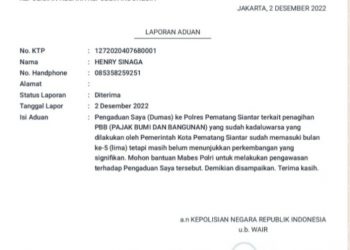 Dr HENRY SINAGA, SH, MKn, LAPORKAN PEMKO SIANTAR KE MABES POLRI.